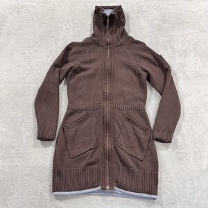 Athleta Jacket Full Zip Turtle Neck Womens M Wool Knit Brown Sweater Outdoor